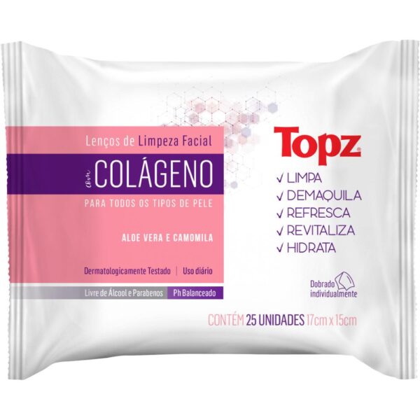 Lenco De Limpeza Facial Topz Colageno 25 Unidades