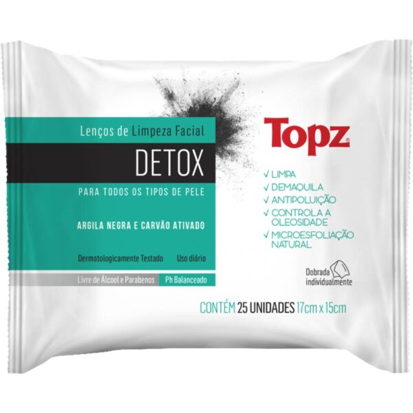 Lenco De Limpeza Facial Topz Detox 25 Unidades