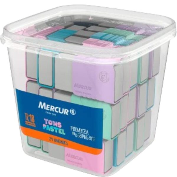 Borracha Mercur Tr Tons Pastel Pote Com 24 Unidades
