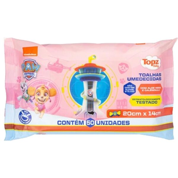 Toalha Umedecida Patrulha Canina Skye 50 Unidades
