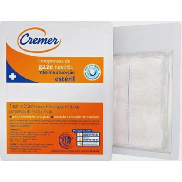 Compressa Cremer Esteril 13 Fios 7,5X7,5Cm Com 05 Unidades