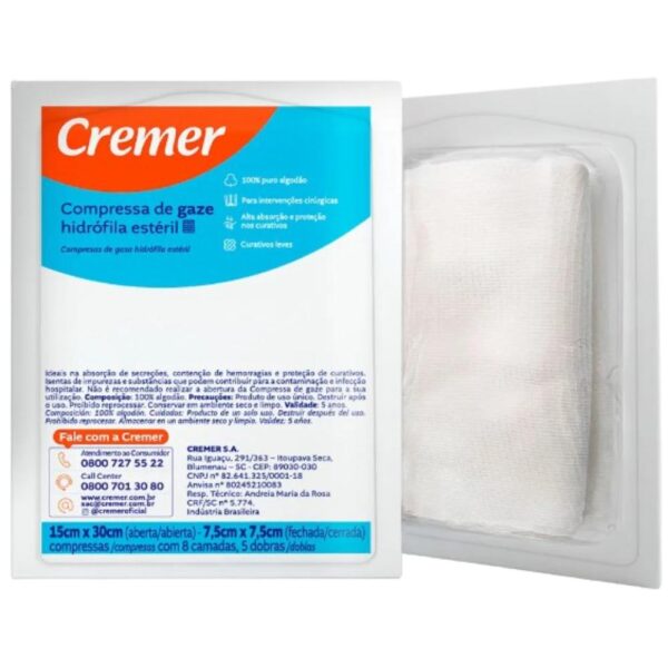 Compressa Cremer Esteril 11 Fios 7,5X7,5Cm Com 05 Unidades